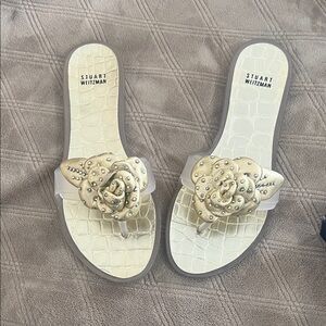 Stuart Weitzman Cream and Gold Floral Sandals